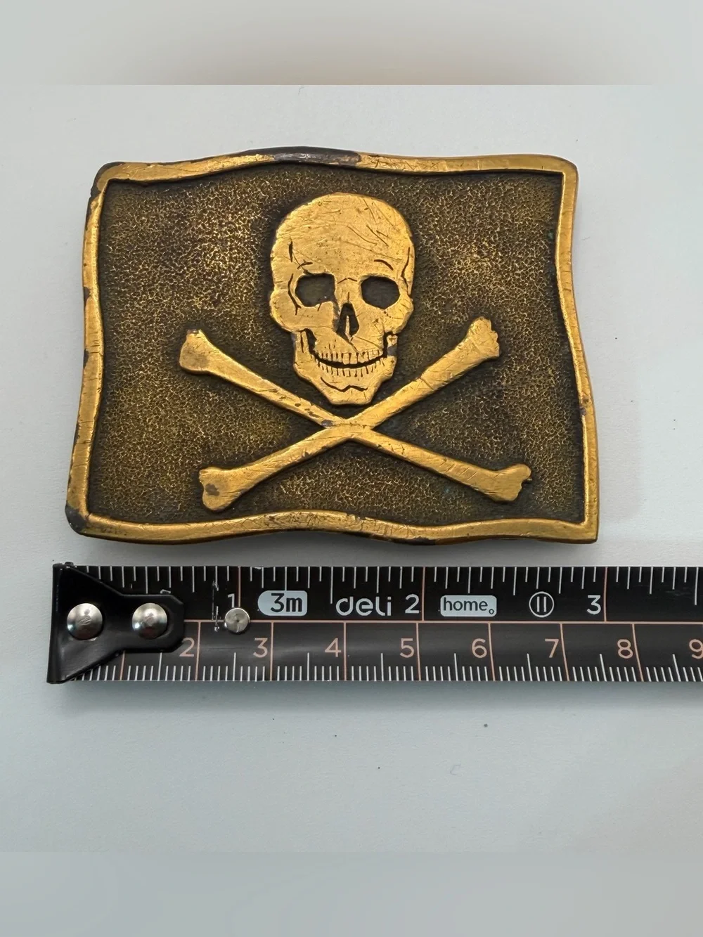 Vintage 1975 Adezy Denver Heavy Brass Skull & Crossbones Belt Buckle